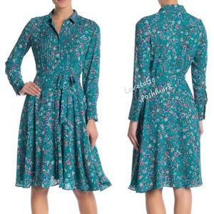 Nanette Lepore Green Blue Floral Shirt Dress 2